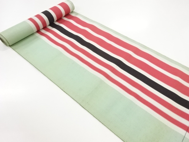 JAPANESE KIMONO / ANTIQUE BOLT FOR HASSUN OBI / SILK / CHIKUZEN HAKATA / WOVEN STRIPE